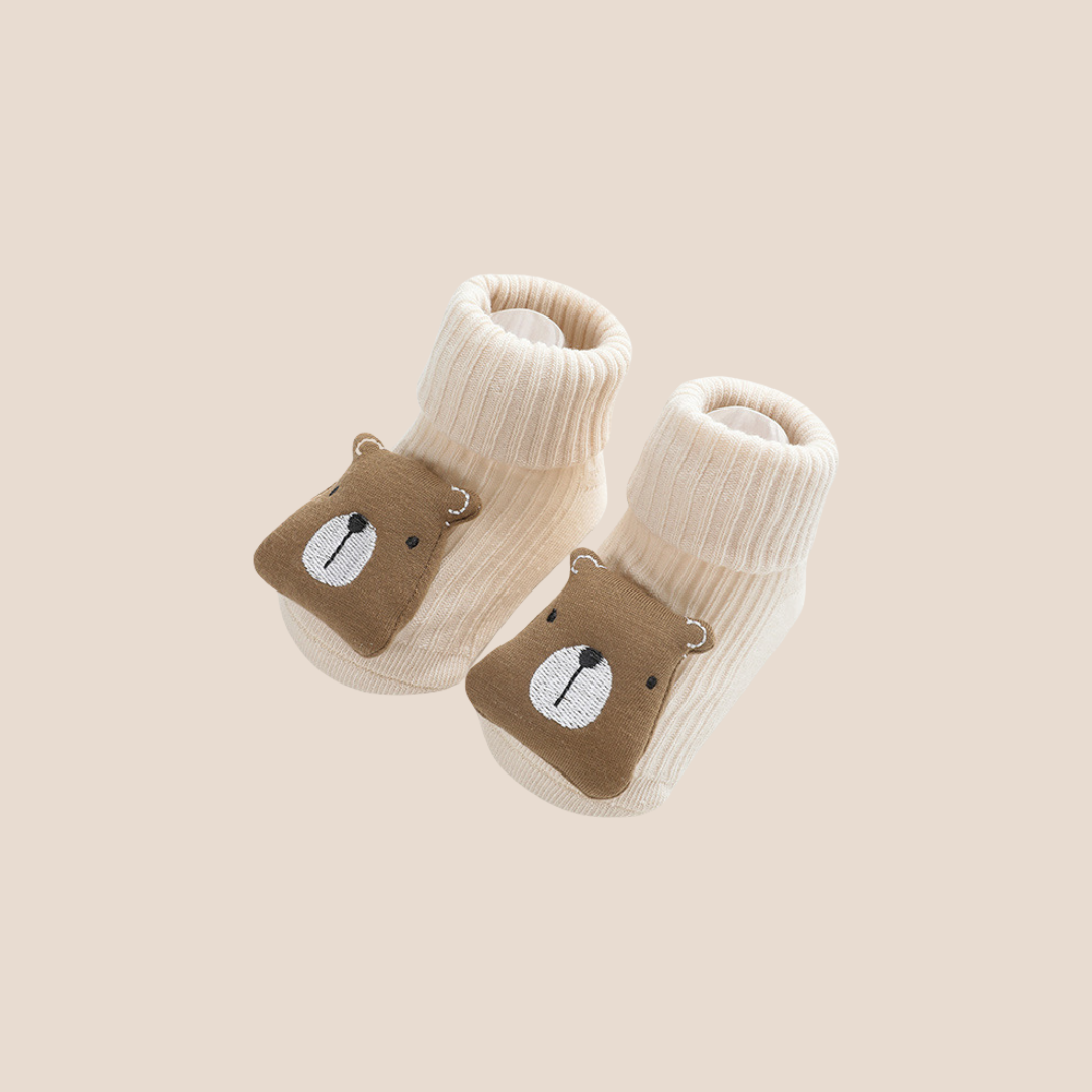 Cozy Animal Face Baby Socks – Elephant & Bear Plush Toe Booties (0–12M)