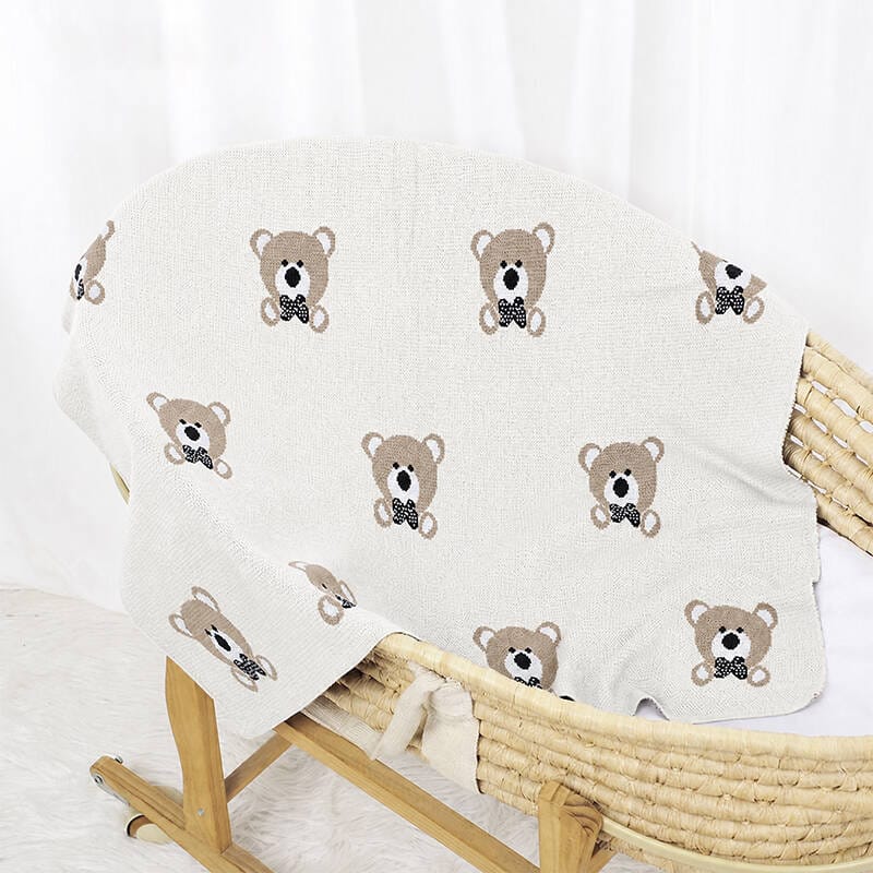 Cotton Craft 100% Cotton baby swaddle Teddy Bear Knit Baby Blanket Personalized and custom baby gifts