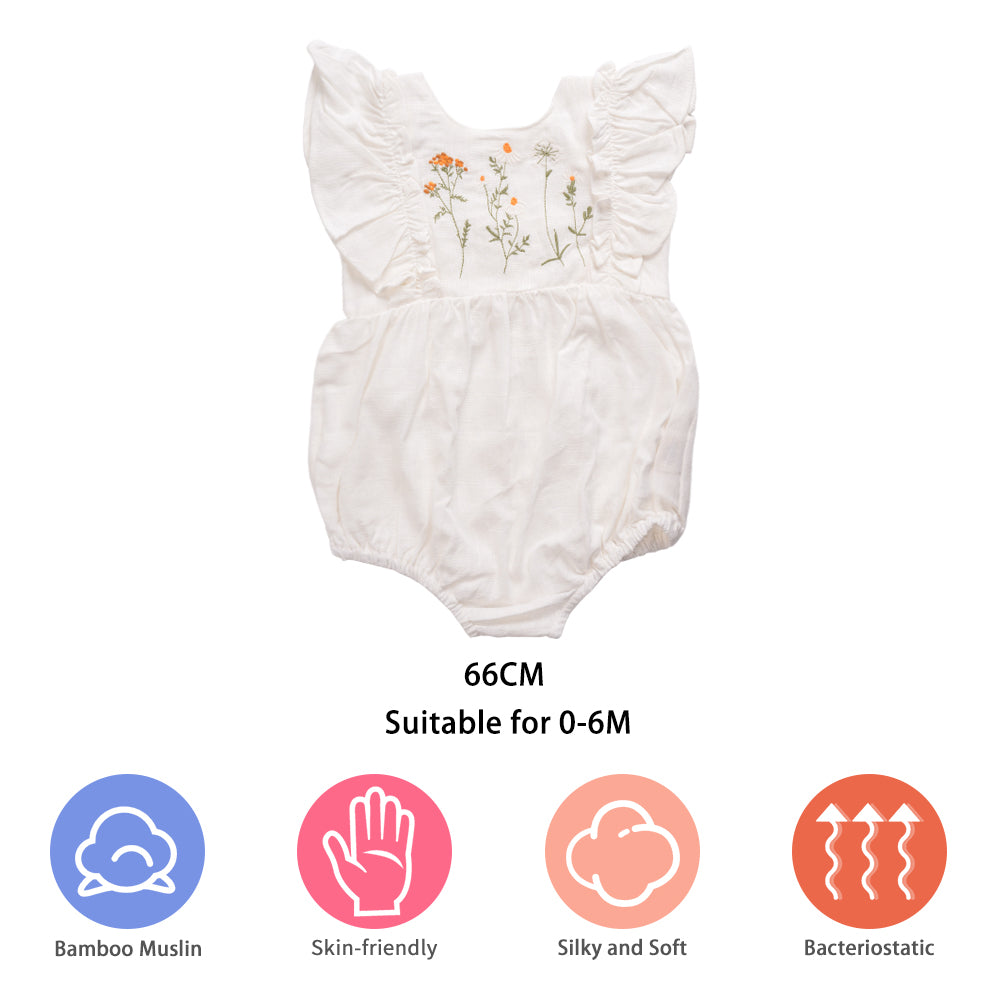 Wildflower Embroidered Baby Girl Romper – 3-6 Months