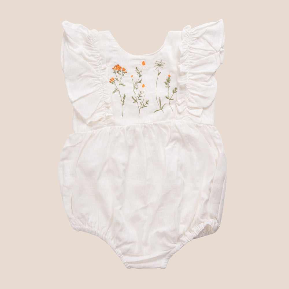 Wildflower Embroidered Baby Girl Romper – 3-6 Months