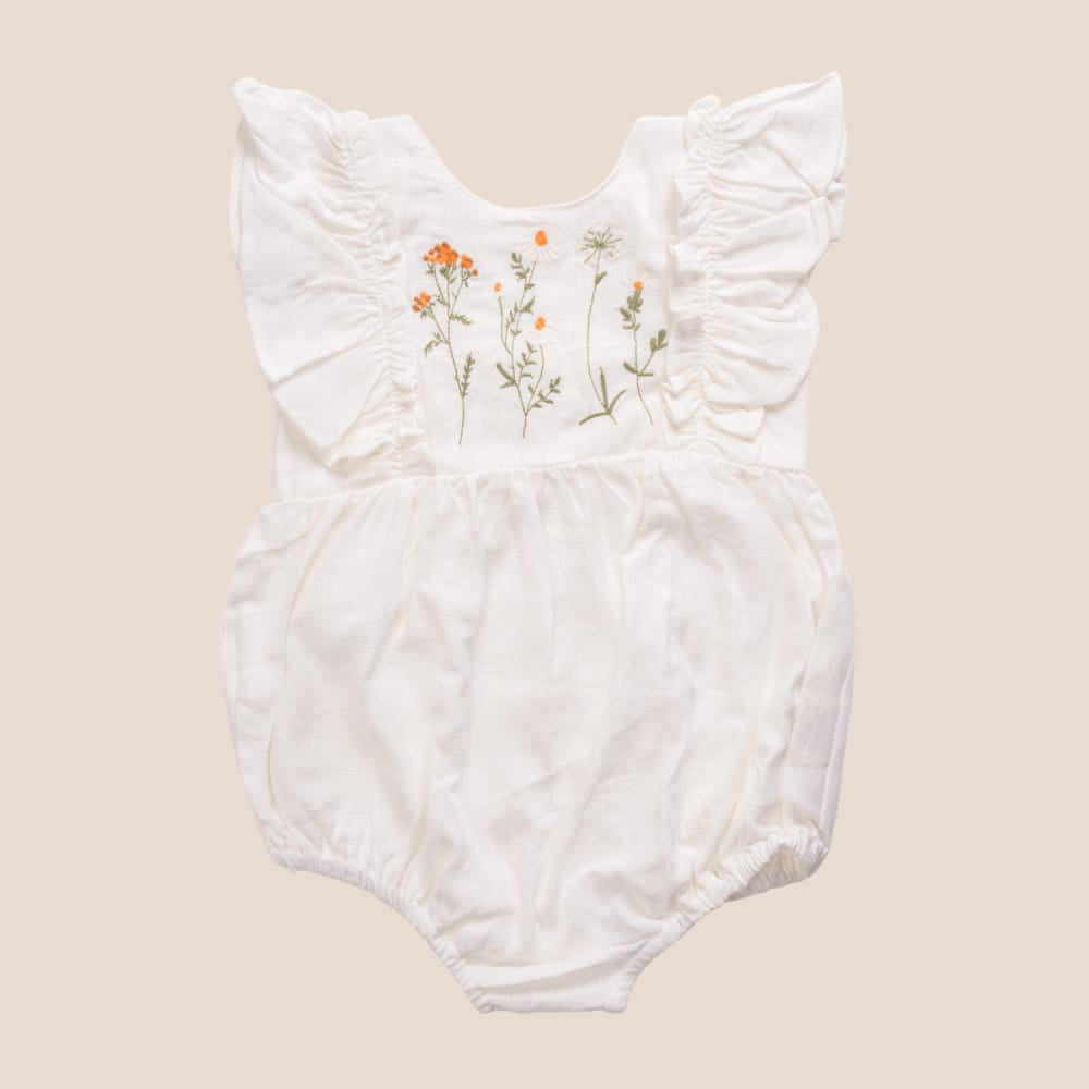 Cotton Craft baby apparel Wildflower Embroidered Baby Girl Romper – 3-6 Months Personalized and custom baby gifts