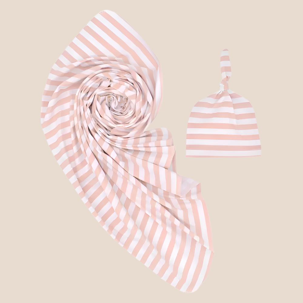 Cotton Craft baby blanket set Striped Newborn Receiving Blanket & Cap Bundle Personalized and custom baby gifts