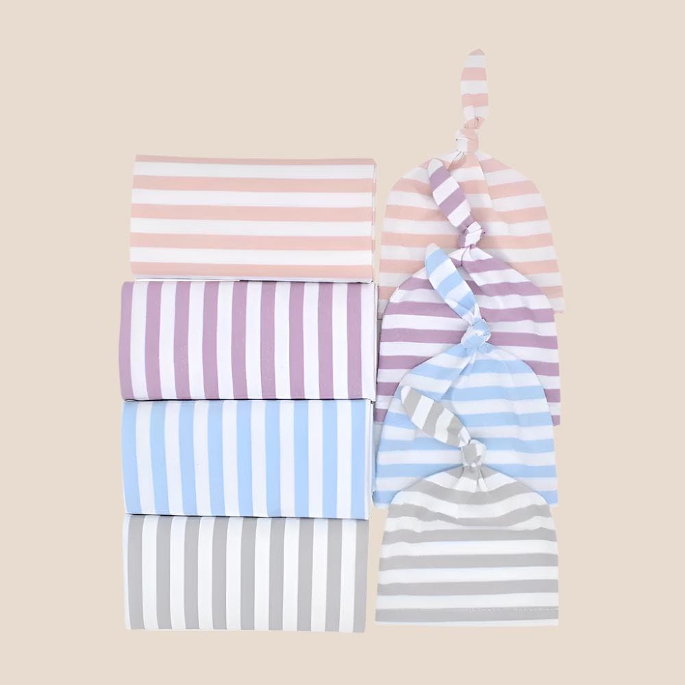 Cotton Craft baby blanket set Striped Newborn Receiving Blanket & Cap Bundle Personalized and custom baby gifts