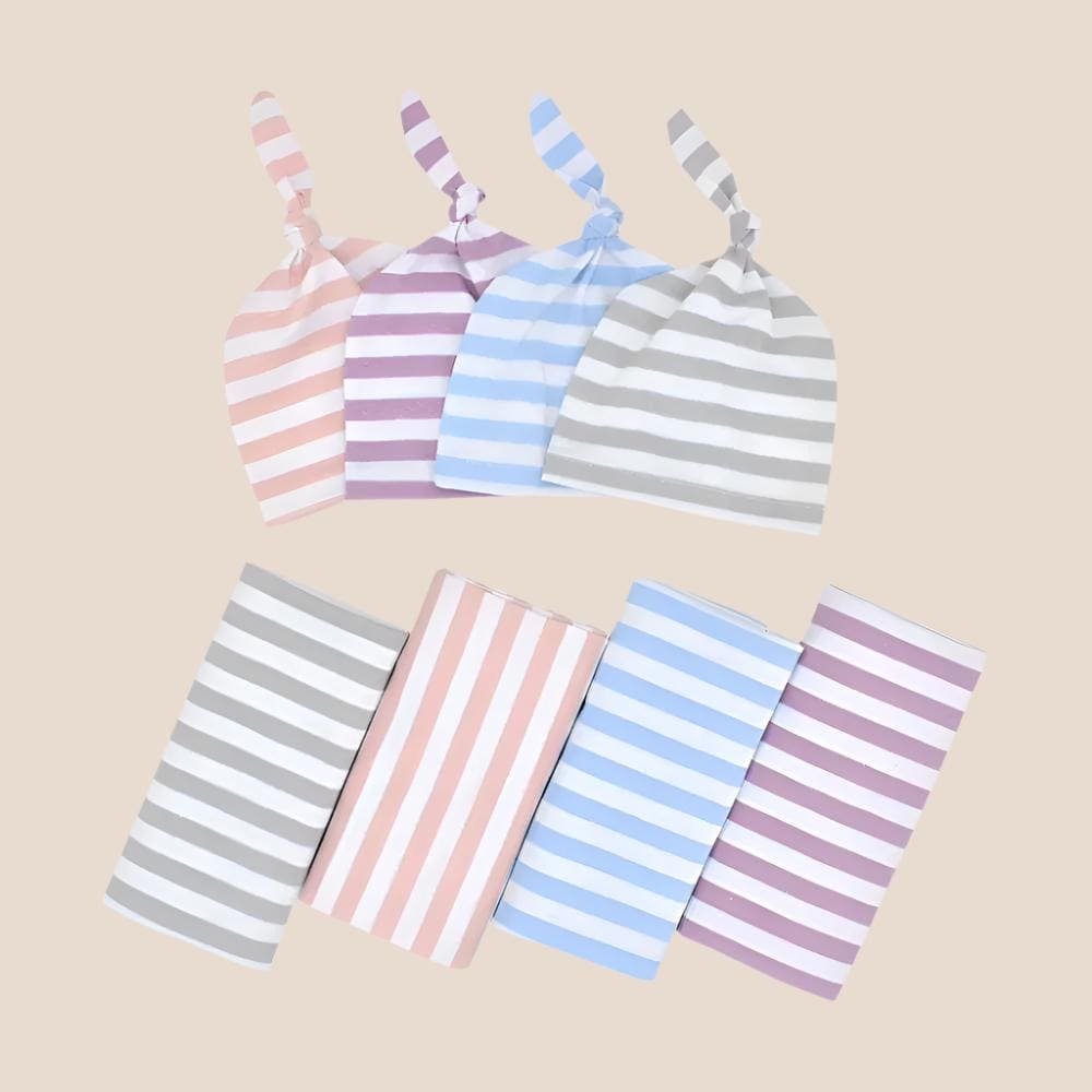 Cotton Craft baby blanket set Striped Newborn Receiving Blanket & Cap Bundle Personalized and custom baby gifts