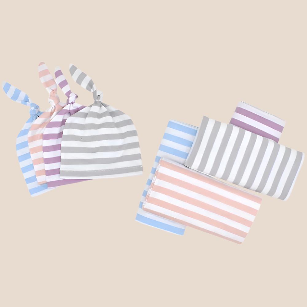 Striped Newborn Receiving Blanket & Cap Bundle