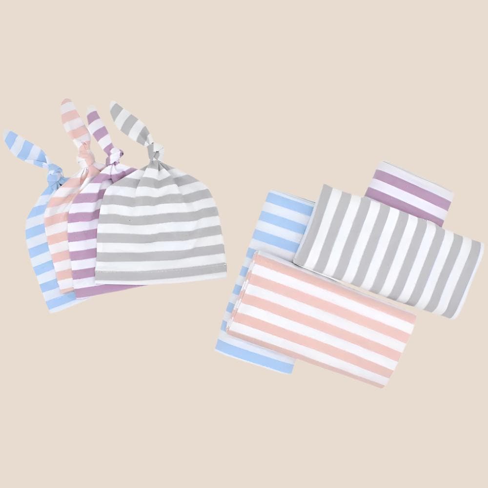 Cotton Craft baby blanket set Striped Newborn Receiving Blanket & Cap Bundle Personalized and custom baby gifts
