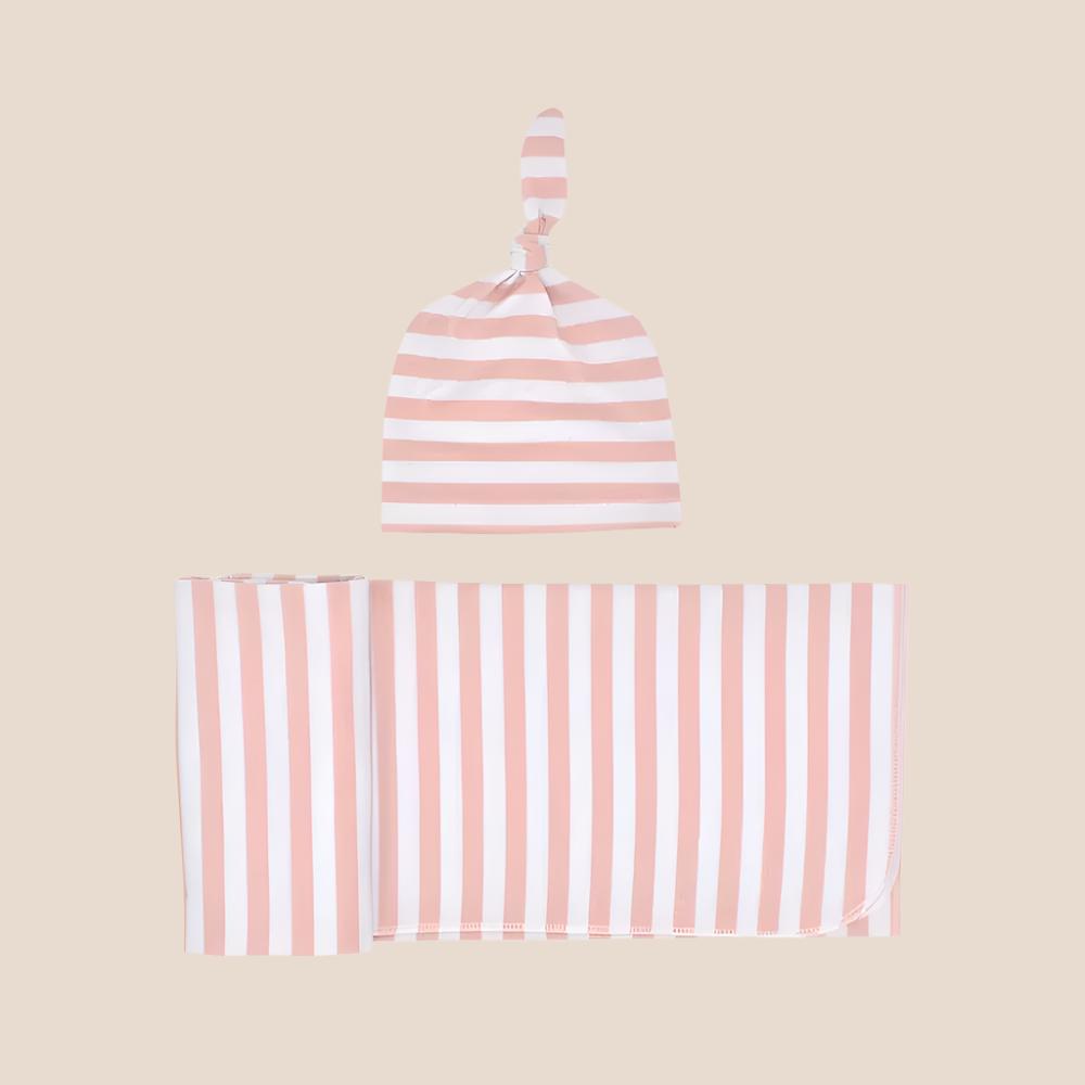 Striped Newborn Receiving Blanket & Cap Bundle