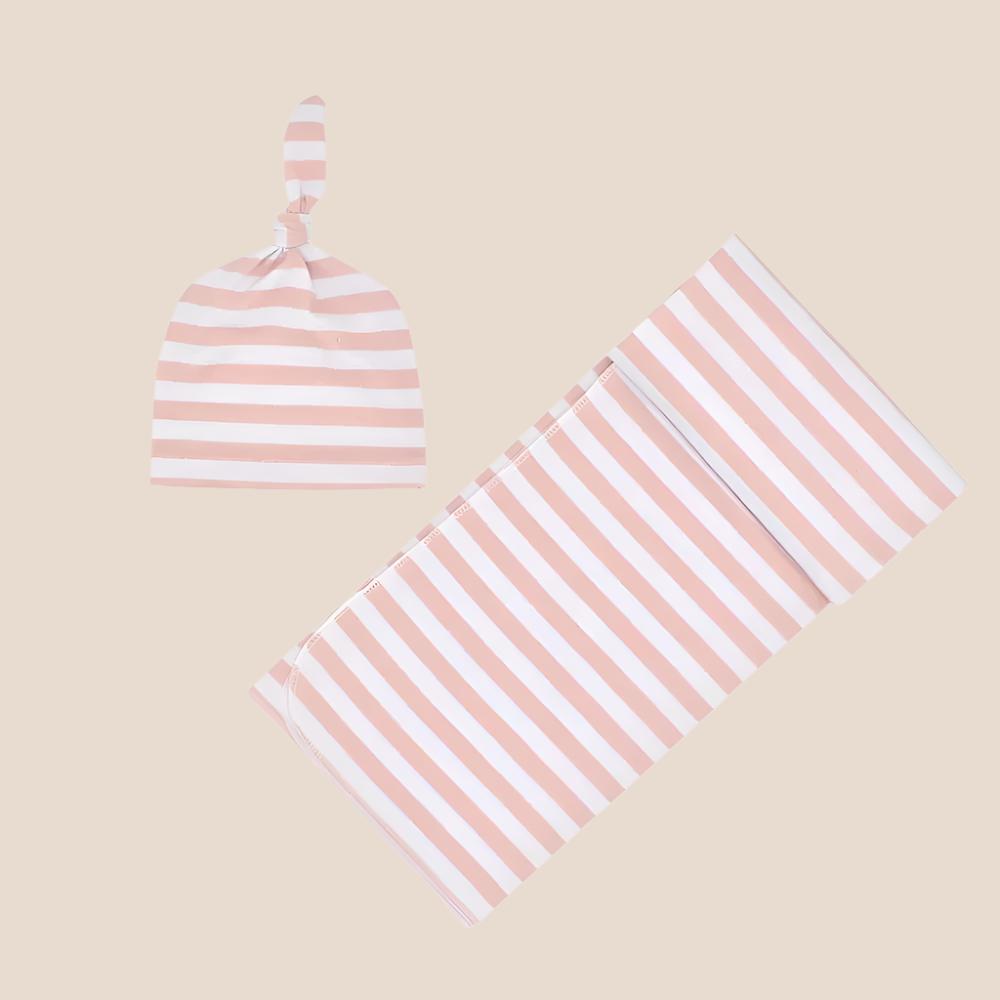 Striped Newborn Receiving Blanket & Cap Bundle