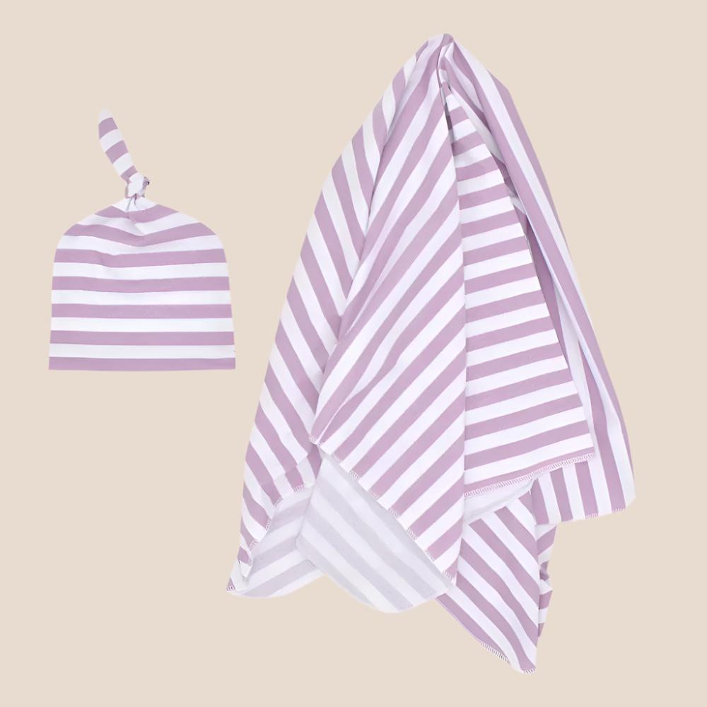 Striped Newborn Receiving Blanket & Cap Bundle