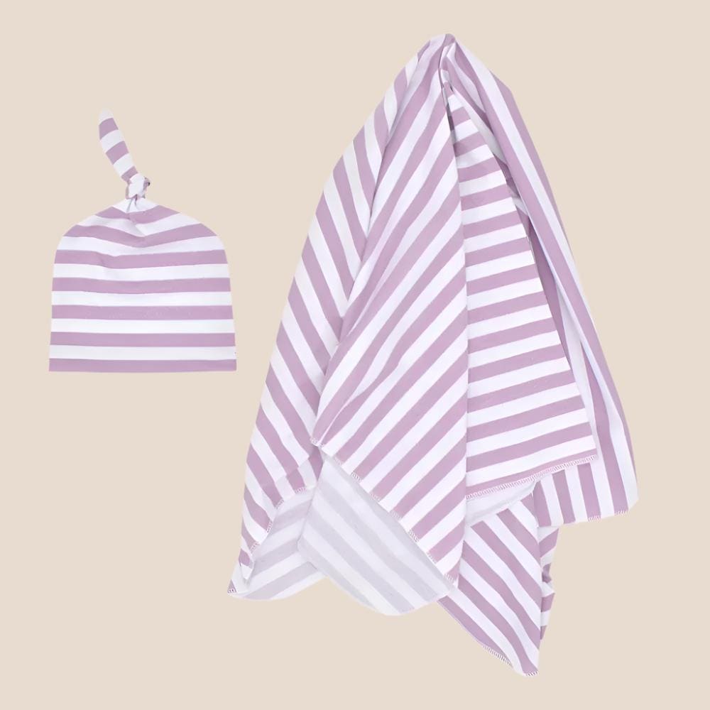 Cotton Craft baby blanket set Striped Newborn Receiving Blanket & Cap Bundle Personalized and custom baby gifts