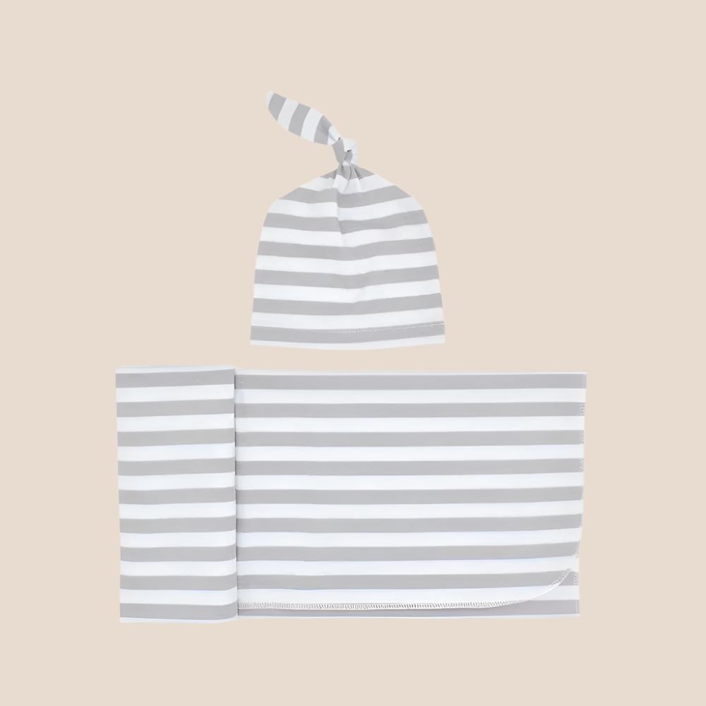 Striped Newborn Receiving Blanket & Cap Bundle
