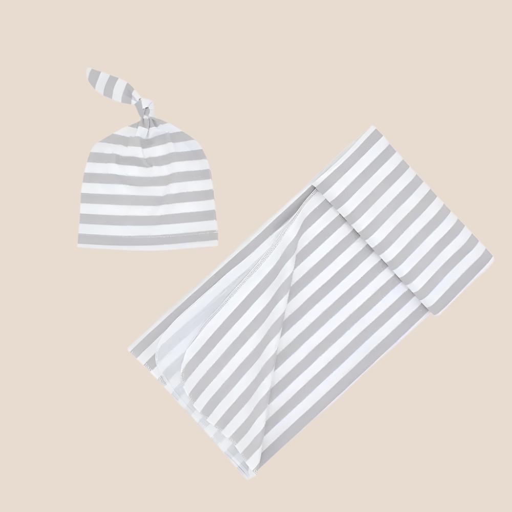 Striped Newborn Receiving Blanket & Cap Bundle