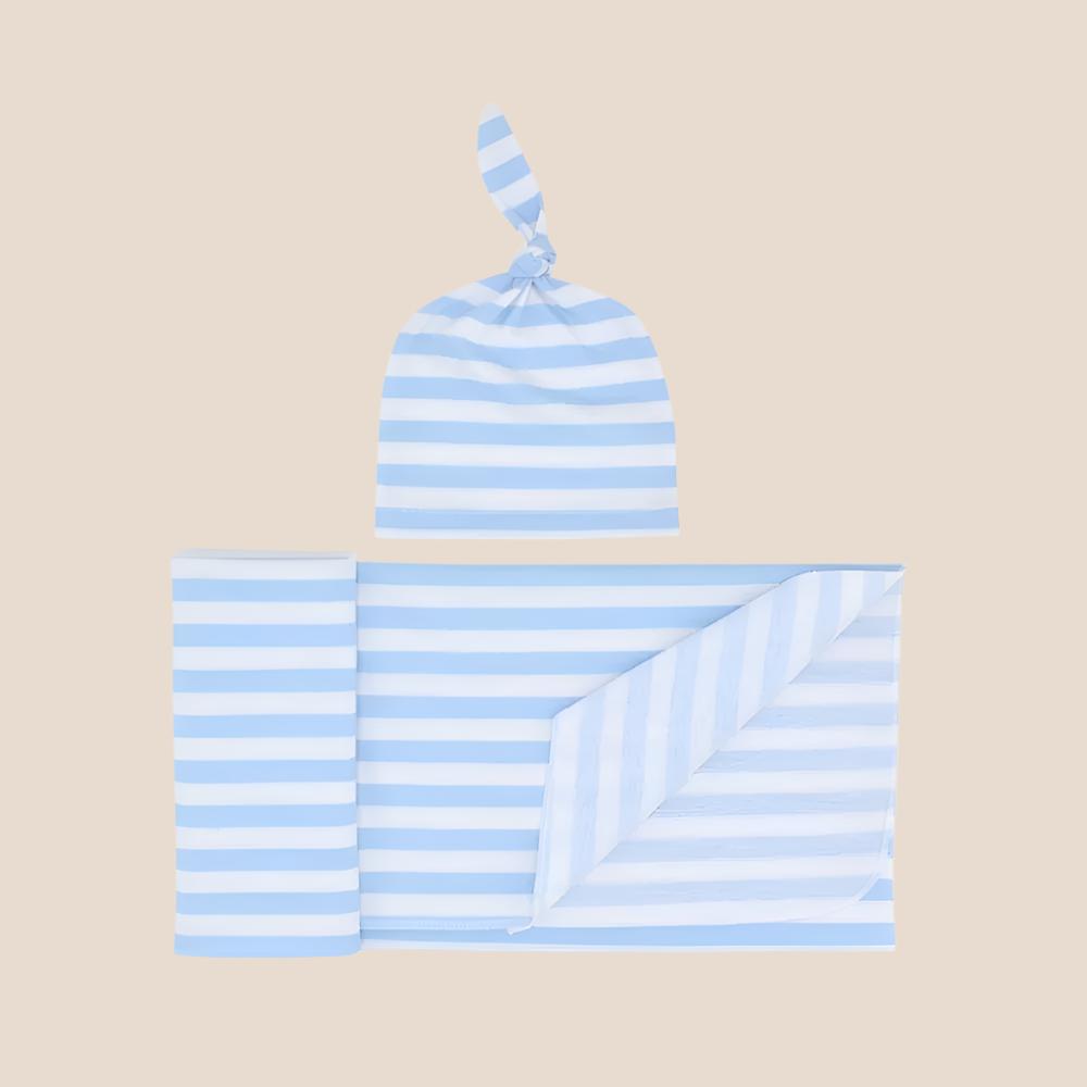 Striped Newborn Receiving Blanket & Cap Bundle