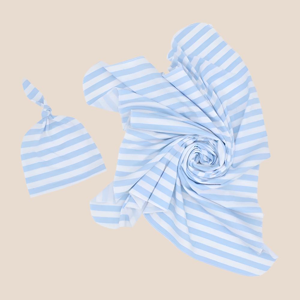 Striped Newborn Receiving Blanket & Cap Bundle