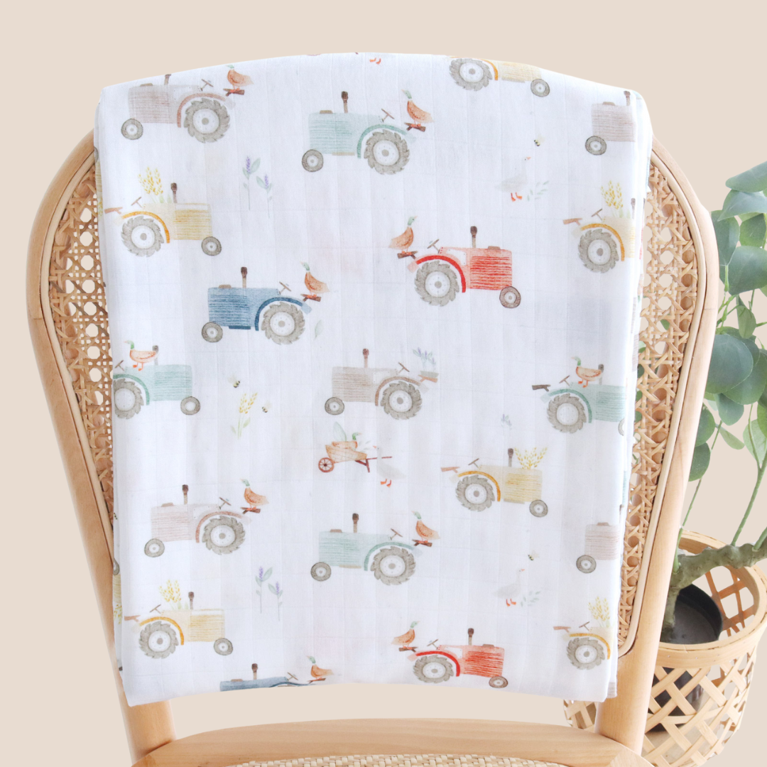 Tractor Adventure Cotton Baby Swaddle Blanket