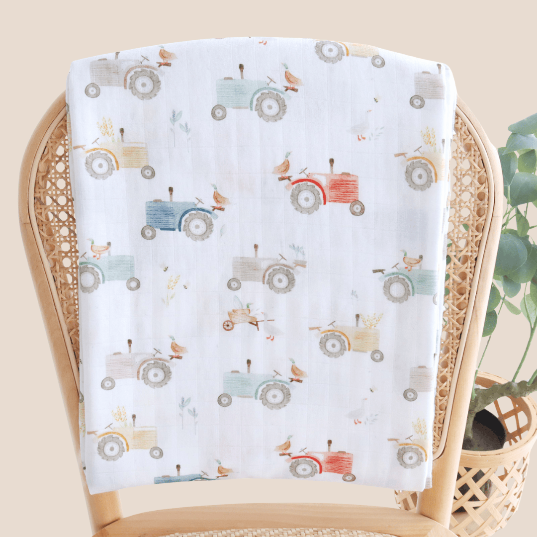 Cotton Craft baby blanket Tractor Adventure Cotton Baby Swaddle Blanket Personalized and custom baby gifts