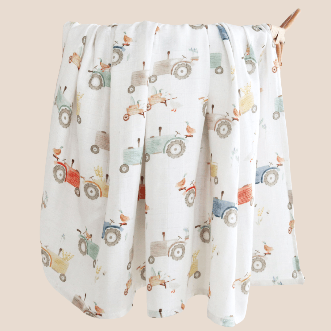 Cotton Craft baby blanket Tractor Adventure Cotton Baby Swaddle Blanket Personalized and custom baby gifts