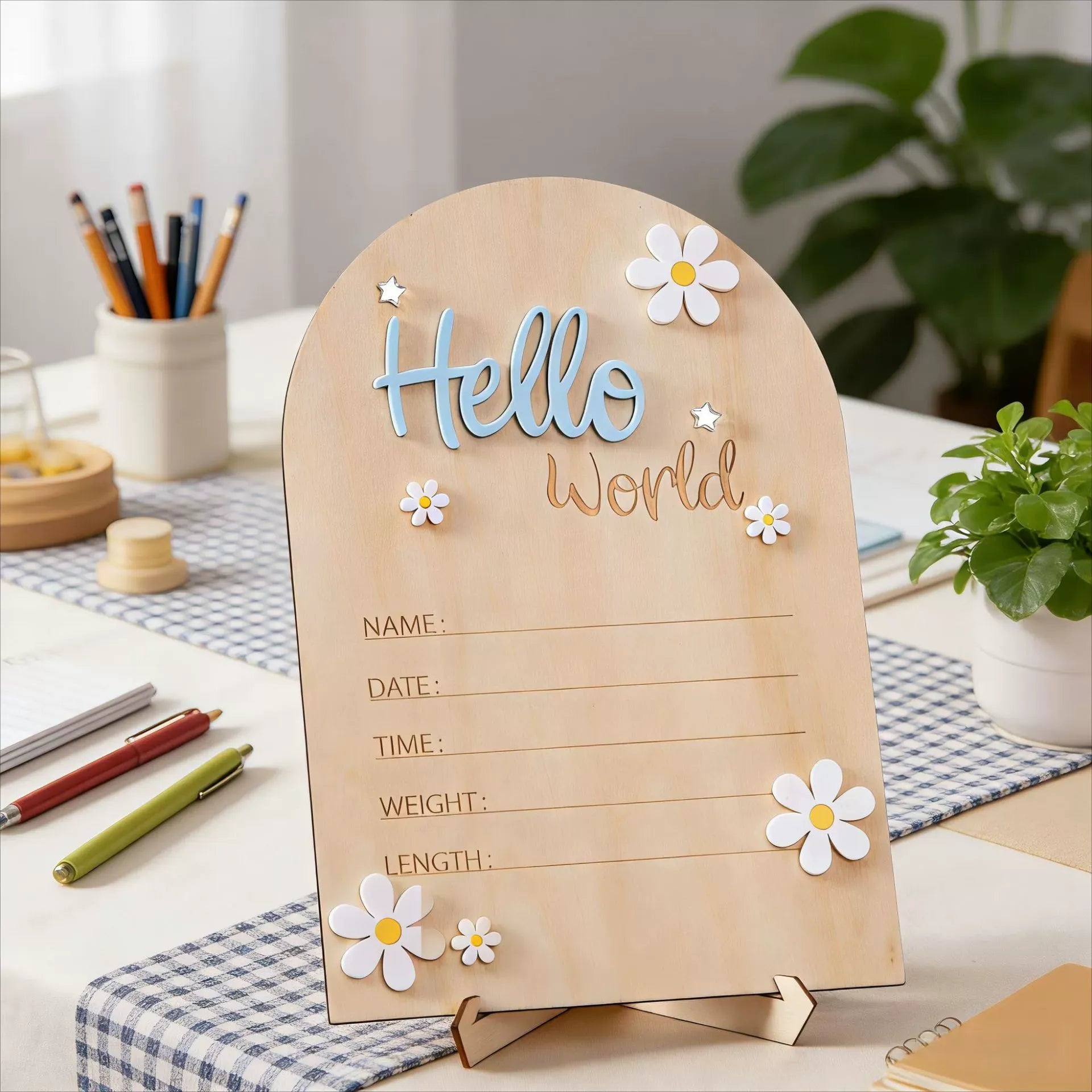 Cotton Craft Baby Gift Box Luxury Wooden Baby Birth Announcement Sign Stand | Baby Shower Gift & Nursery Decor Personalized and custom baby gifts