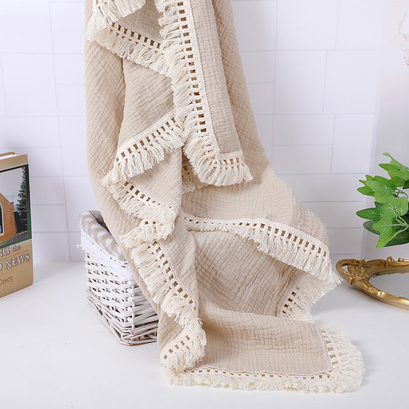 Fringed Cotton Swaddle Blanket