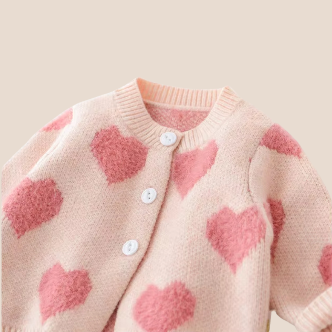 Blush Heart Knit Baby Girl Romper & Cardigan Set (0–6 Months)
