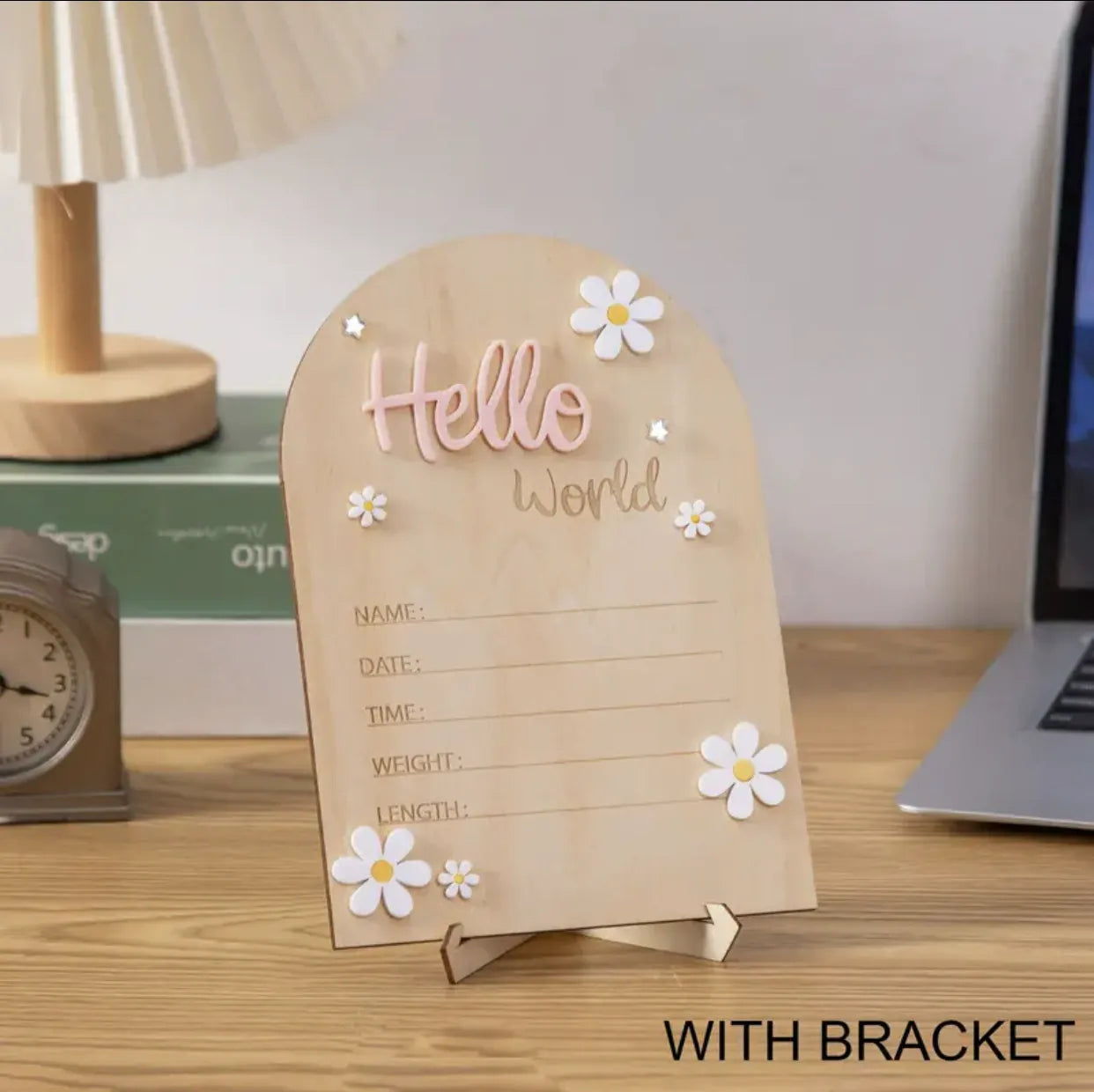 Cotton Craft Baby Gift Box Luxury Wooden Baby Birth Announcement Sign Stand | Baby Shower Gift & Nursery Decor Personalized and custom baby gifts