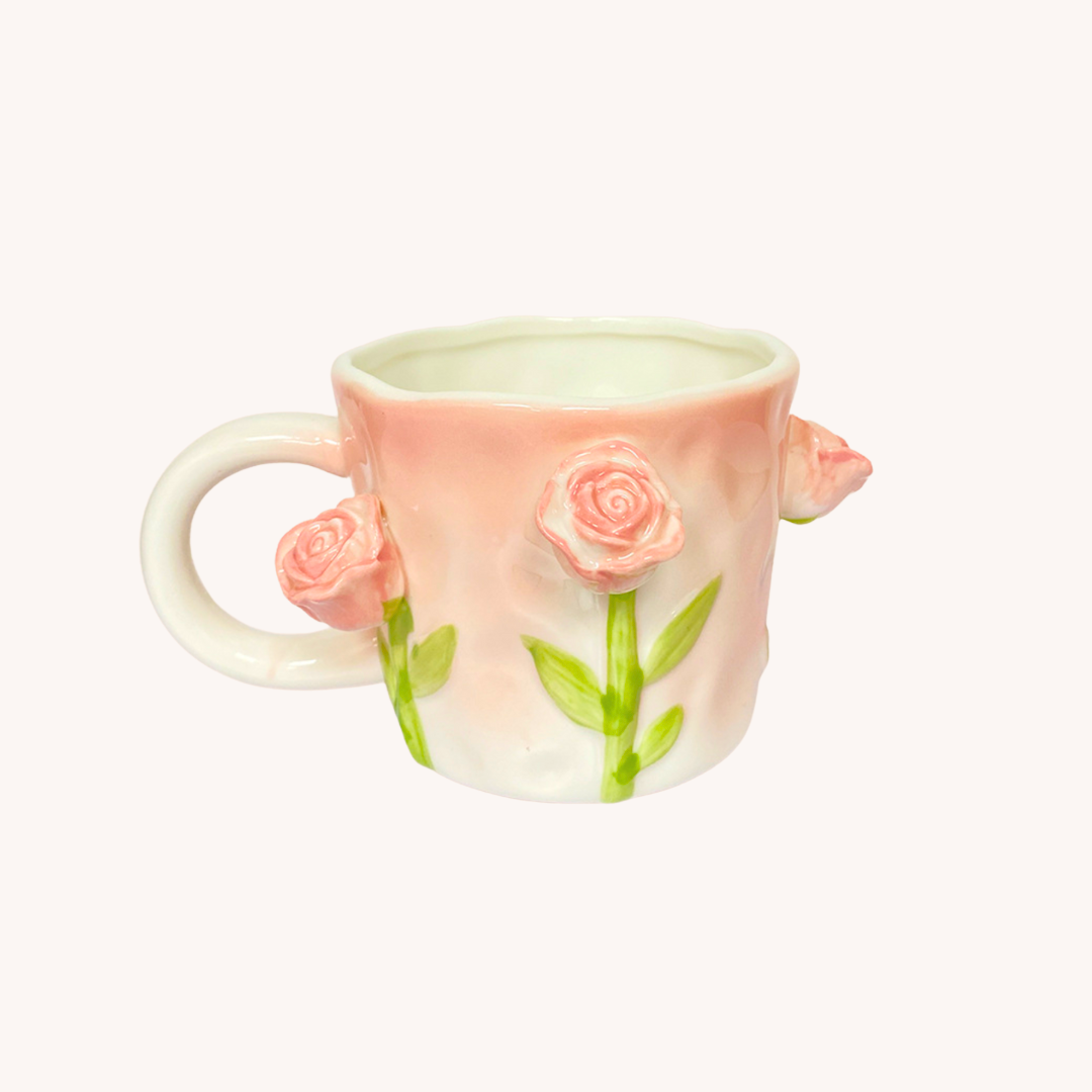 Ceramic floral mom mug rose design for mom care bundle and baby shower gift add-on