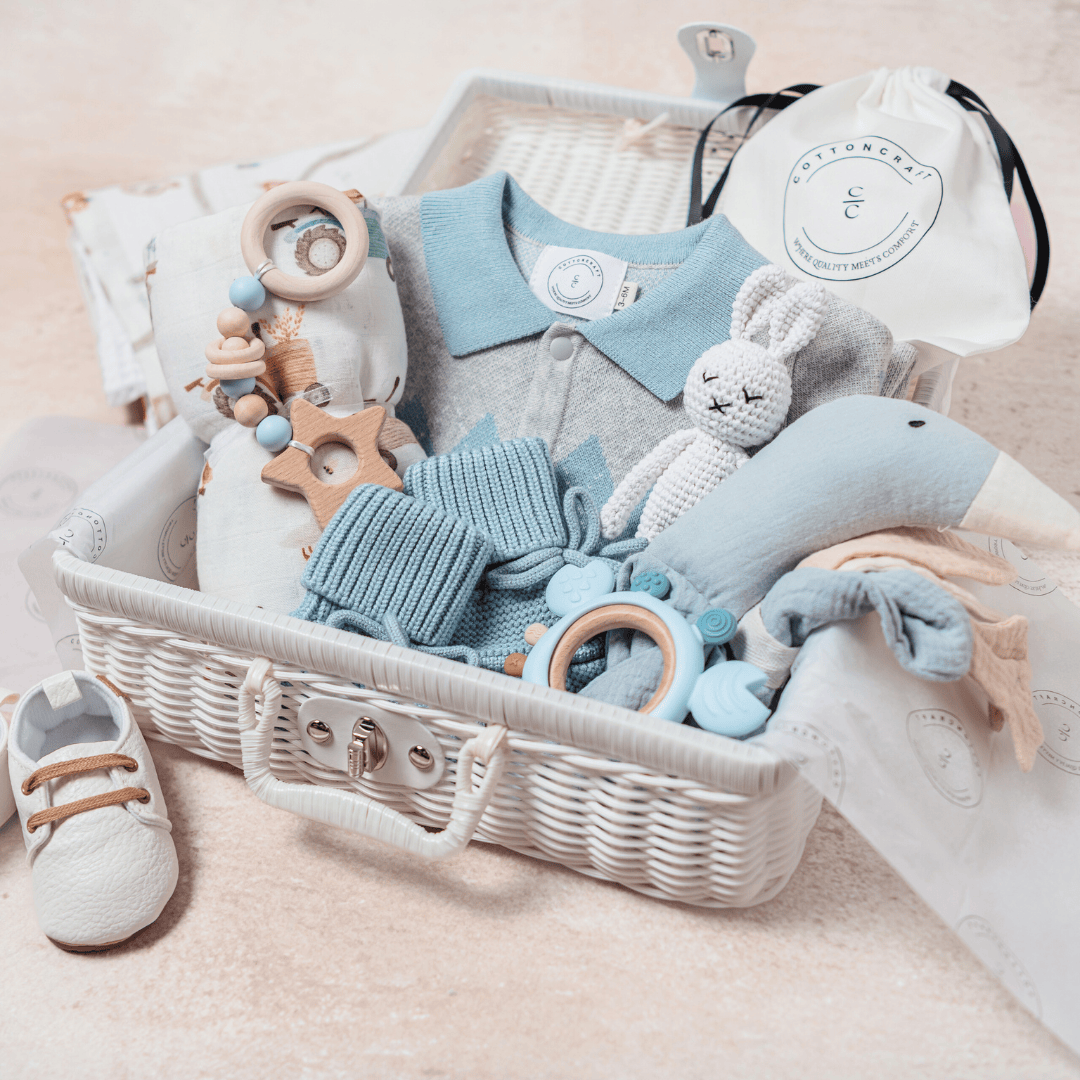 Cotton Craft baby apparel Argyle Knit Sky Blue Collared Baby Romper (0–6 Months) Personalized and custom baby gifts