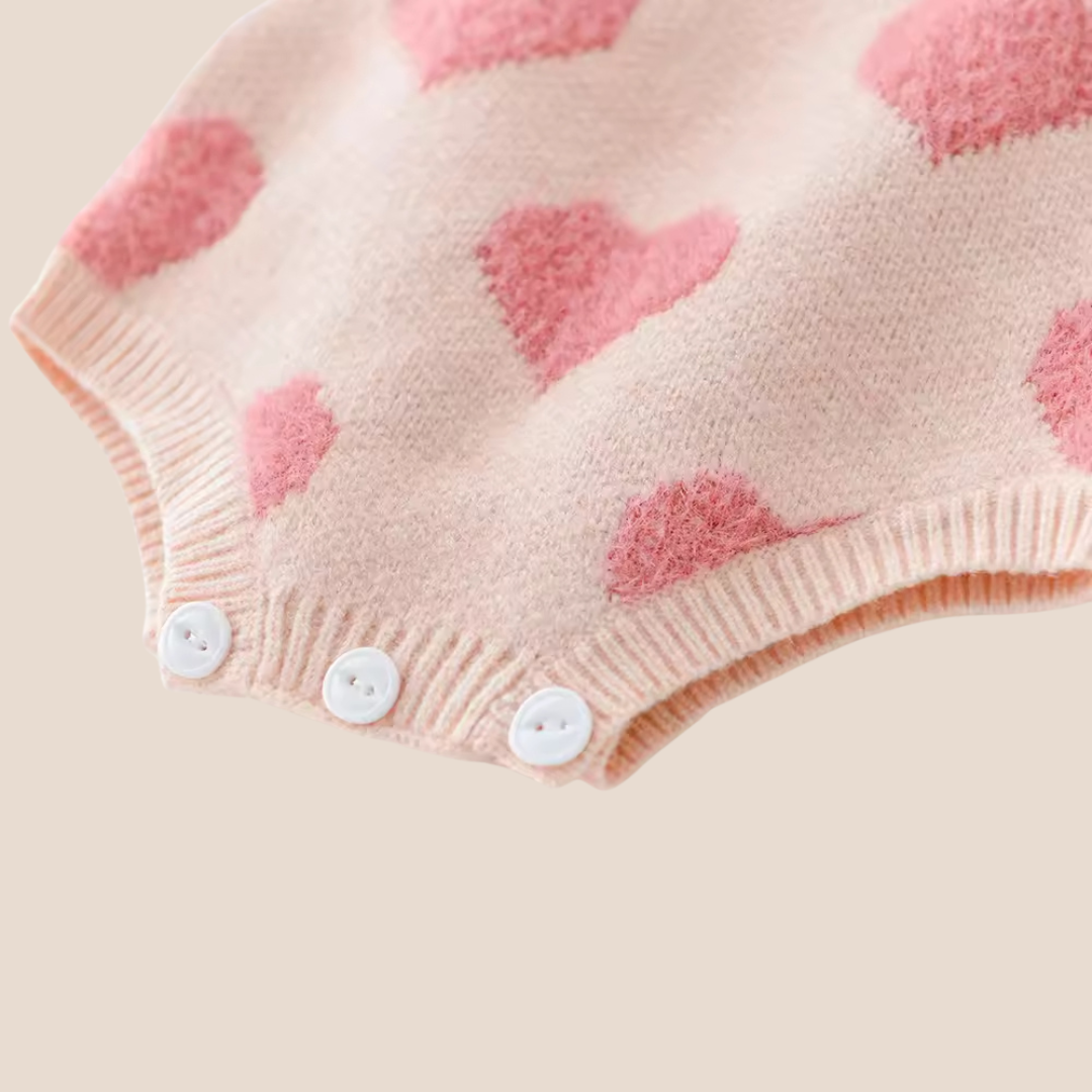 Blush Heart Knit Baby Girl Romper & Cardigan Set (0–6 Months)