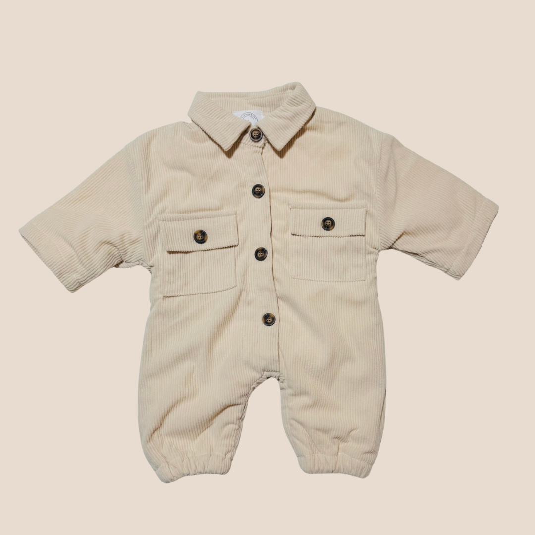 Collared Corduroy Full Sleeve Baby Romper Outfit 