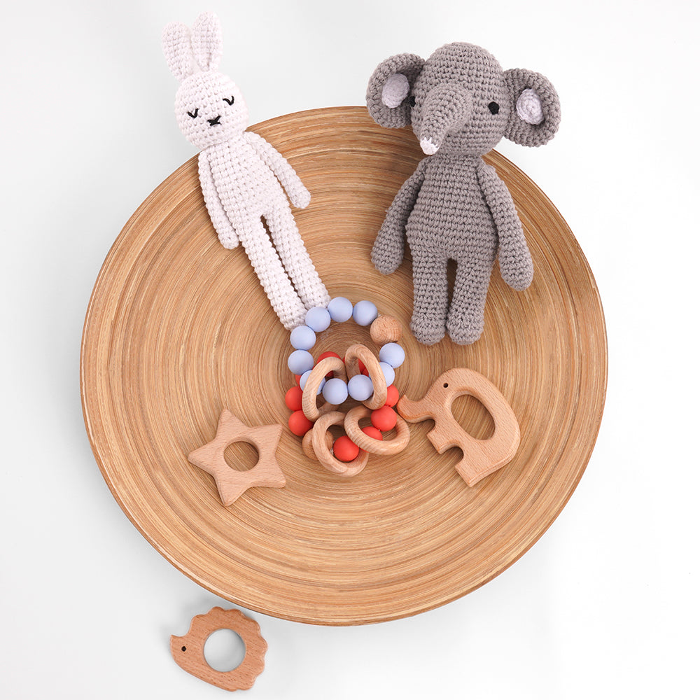 Natural Wooden and Silicone Baby Teether Ring