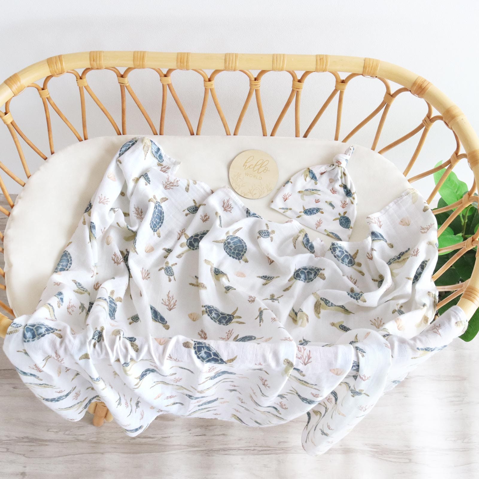 Cotton Craft bamboo cotton blanket Organic Bamboo Cotton Baby Swaddle Gift Set with Hat & Wooden Birth Card Personalized and custom baby gifts