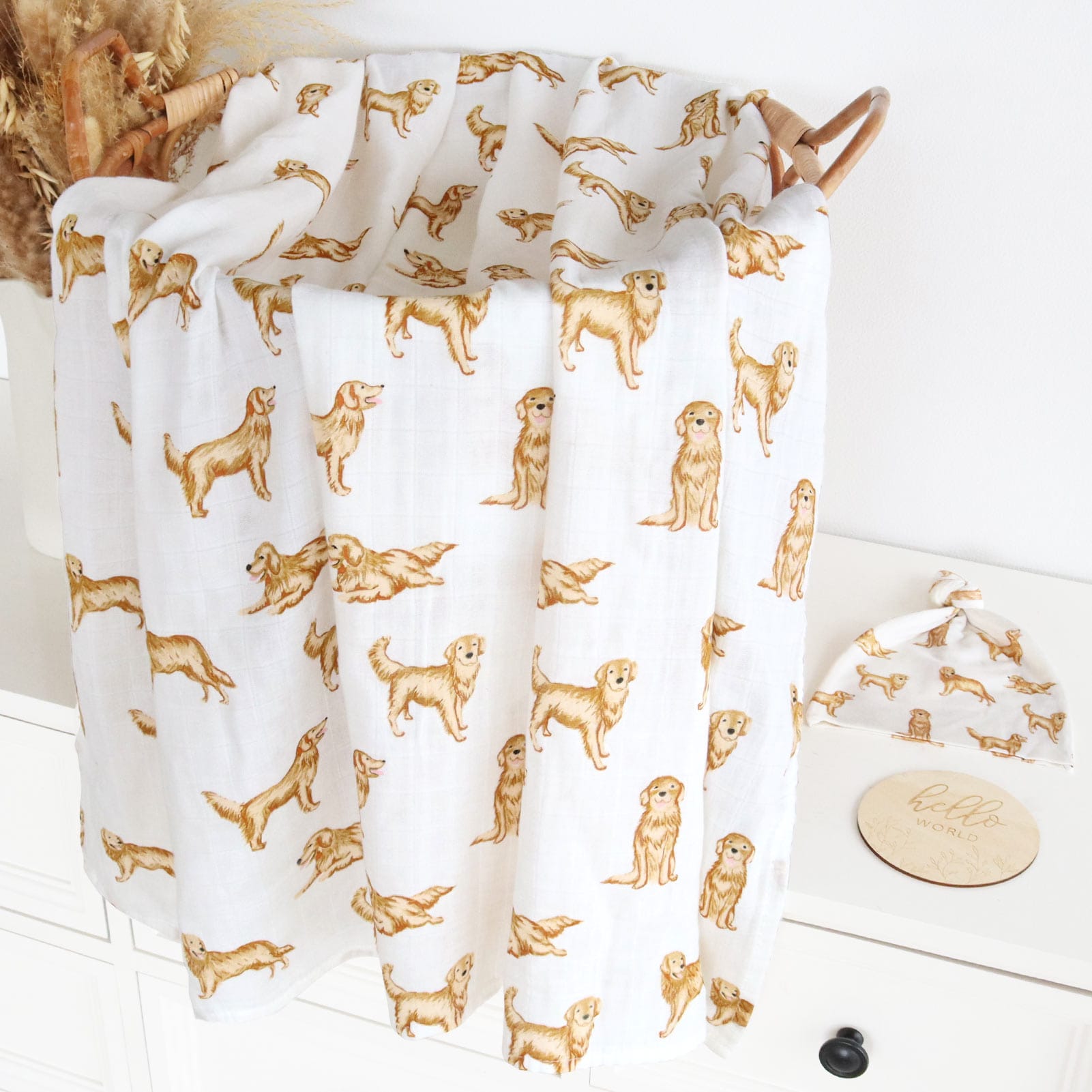 Cotton Craft bamboo cotton blanket Organic Bamboo Cotton Baby Swaddle Gift Set with Hat & Wooden Birth Card Personalized and custom baby gifts