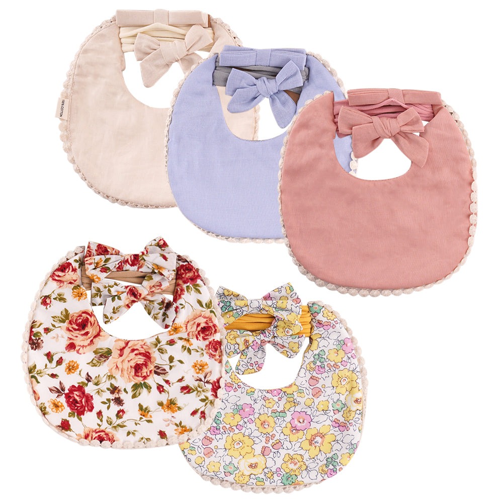 Summertime Florals Baby Bib and Headband Set