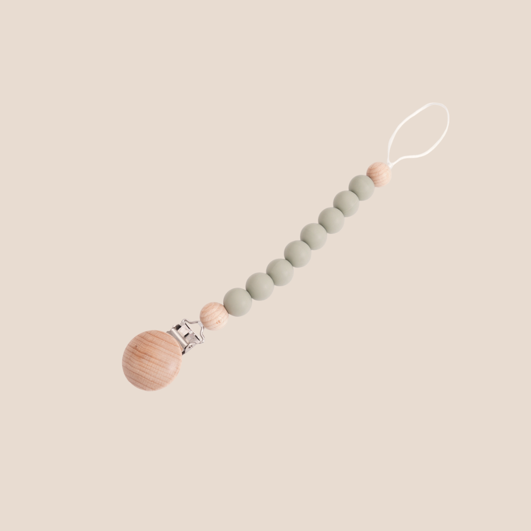 Natural Wooden and Silicone Beaded Pacifier Clip