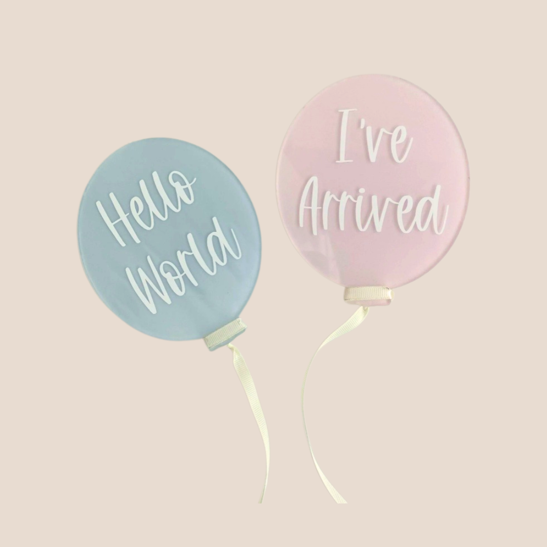 Hello World Balloon Baby Announcement Sign