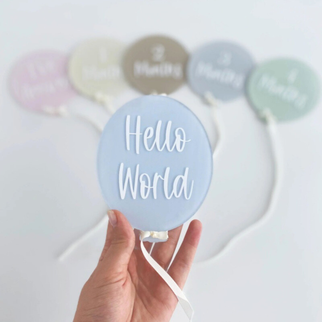 Hello World Balloon Baby Announcement Sign