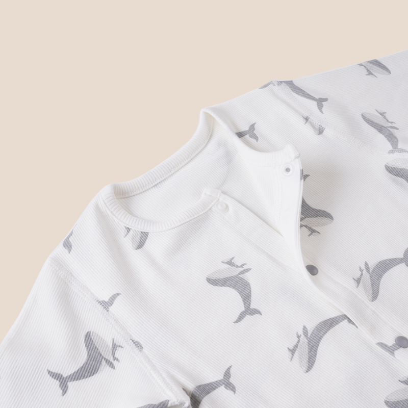 Unisex long sleeve baby romper with whale pattern – 3–6 months