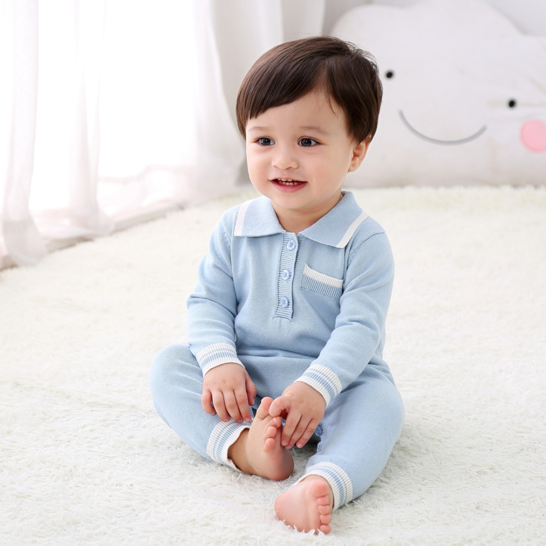 Cotton Baby Boy Polo Romper (0-6 Months)