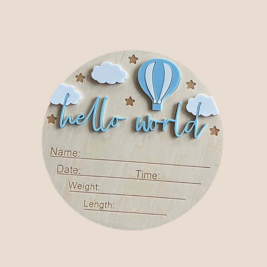 baby announcement sign with hot air balloon design wooden newborn keepsake