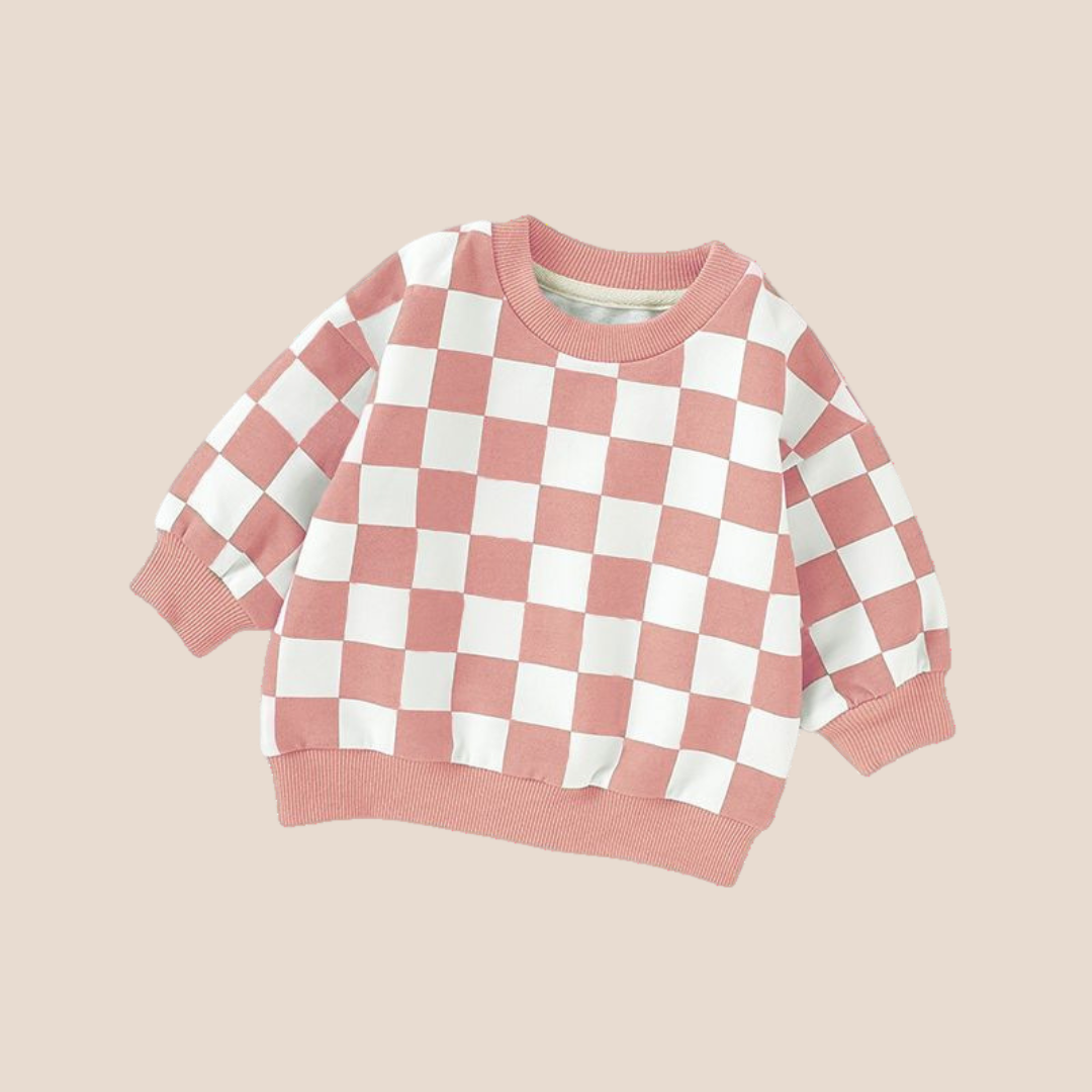 Trendy Checkered Oversized Baby Sweatshirt (0-6 Months)