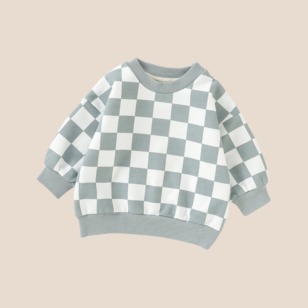 Trendy Checkered Oversized Baby Sweatshirt (0-6 Months)