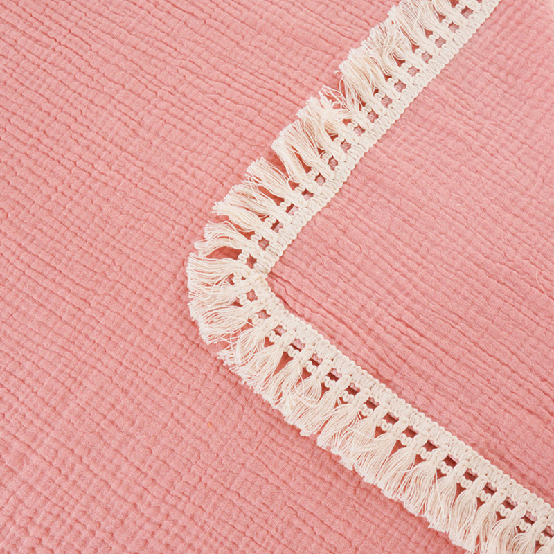 Fringed Muslin Cotton Baby Swaddle Blanket – Soft Pink