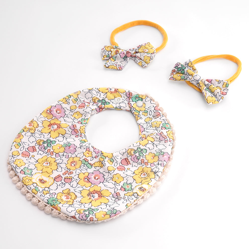 Summertime Florals Baby Bib and Headband Set