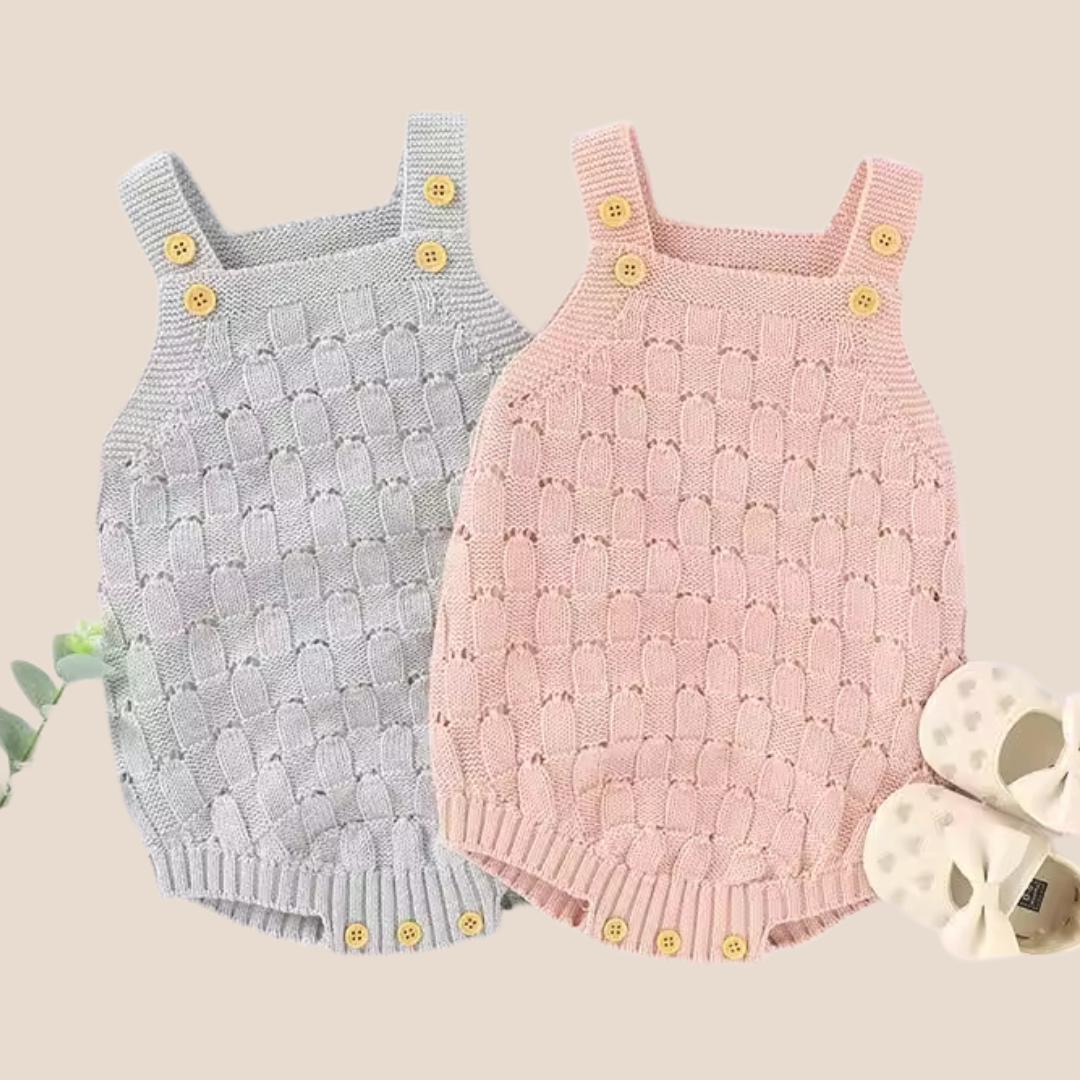 SnuggleKnit Baby Romper – Adjustable Cotton Knit One-Piece (0–6 Months)