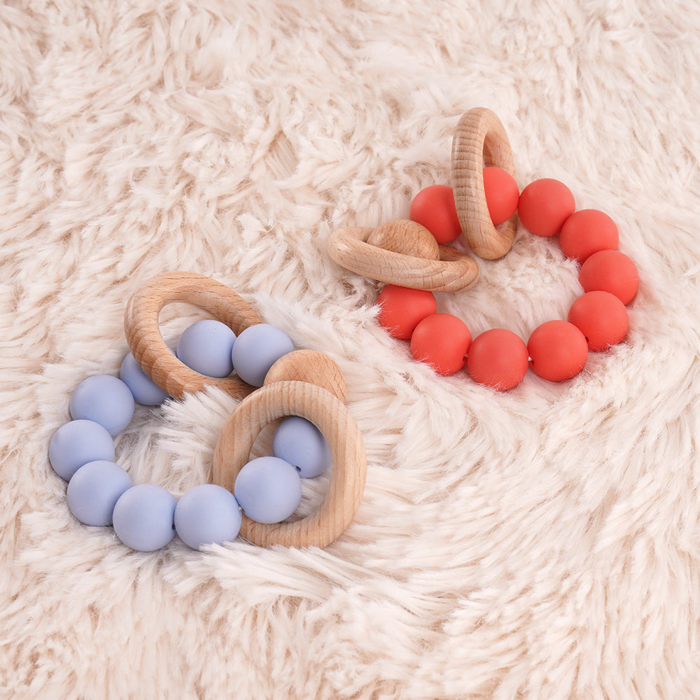 Natural Wooden and Silicone Baby Teether Ring