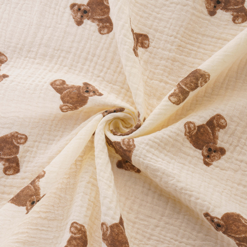Fringed Muslin Cotton Baby Swaddle Blanket – Teddy Bear Print