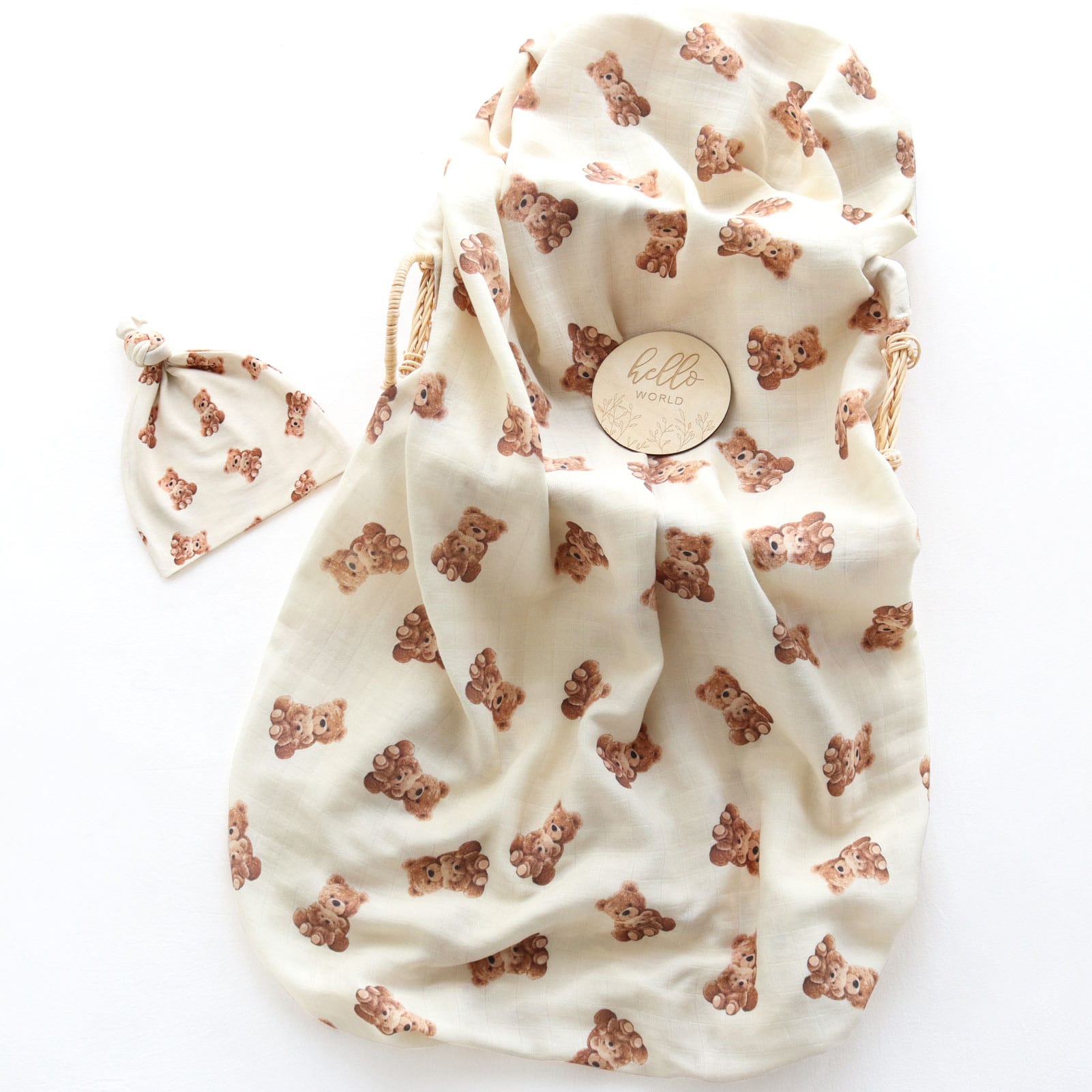 Cotton Craft bamboo cotton blanket Organic Bamboo Cotton Baby Swaddle Gift Set with Hat & Wooden Birth Card Personalized and custom baby gifts