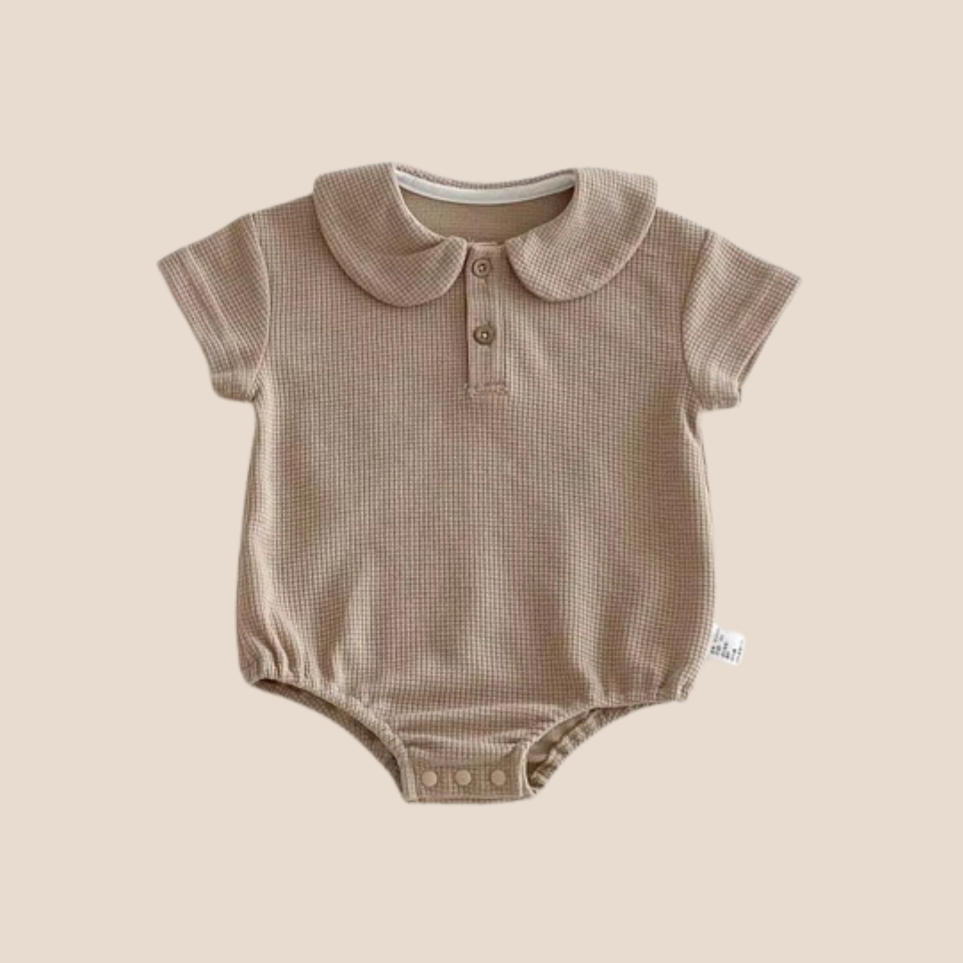 waffle cotton baby boy romper neutral summer onesie with collar