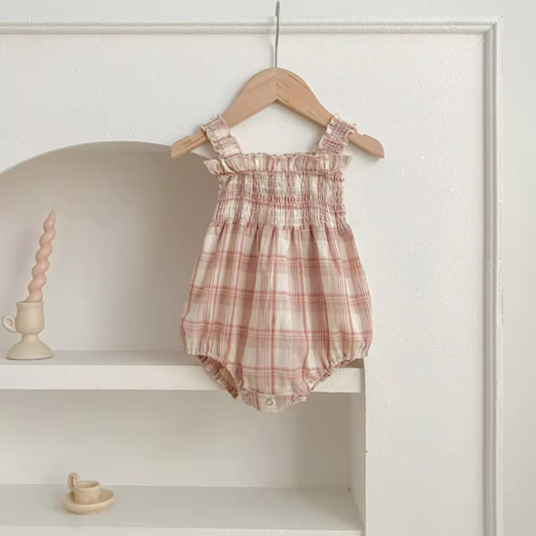 cotton plaid baby girl romper smocked summer outfit newborn clothes