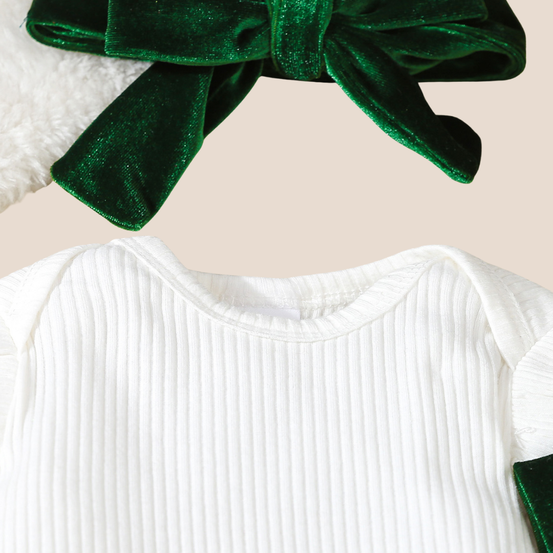 Emerald Velvet & Cotton Holiday Suspender Baby Skirt Set